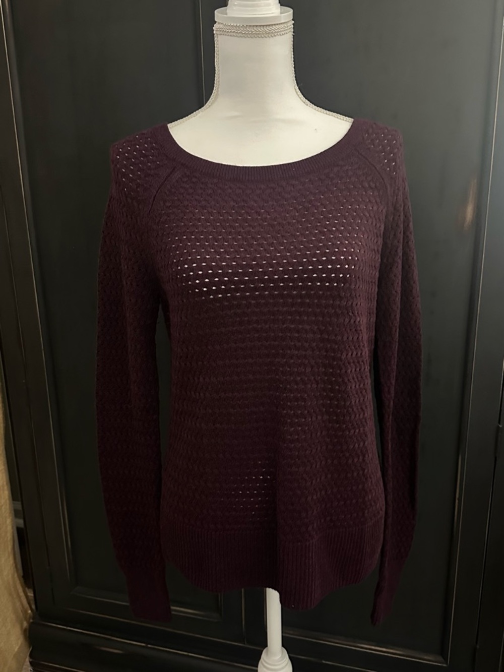 American Eagle Outfitters Open-Knit Crewneck Sweater - Plum